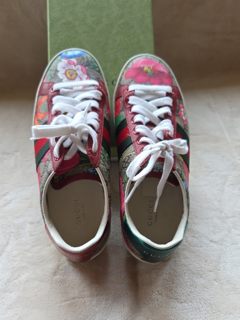 Gucci Floral Canvas Low-Top Sneakers in Pink, Red & Green - Picture 3 of 8